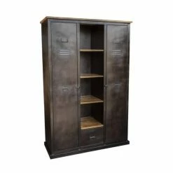 Coupon ✔️ Armoire Fer Et Bois Ciré 2 Portes+ 1 Niche étagère+ 1 Tiroir L120 X P47 X H180 ????