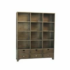 Nouveau ???? Bibliothèque Industrielle 6 Tiroirs 12 Niches Fer Antique L160 X P40 X H199 ⌛