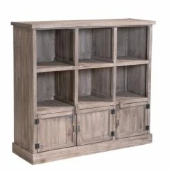 Meilleur prix 🌟 Buffet Bas Héritage Pin Vieilli 6 Cases 3 Portes L119 X P39 X H110cm 🎁