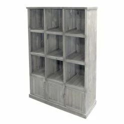 Le moins cher ✨ Buffet Haut 9 Cases 3 Portes L117 X P38 X H159 Cm Gris Clair ????