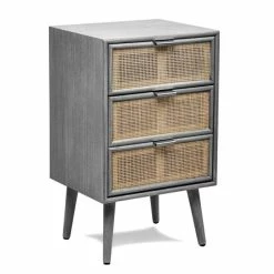 Grosses soldes ???? Commode Grise Chiffonnier Scand.en Bois 3 Tiroirs Cannage Rotin 42 X 36 X 71 Cm ????
