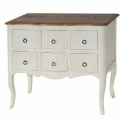 De gros ???? Commode Ile De France Blanc Patiné Plateau Ciré L80 X H85 X P55 6 Tiroirs ????