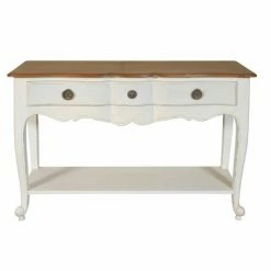 Vente flash ???? Console 1 Tiroir Blanc Patiné-plateau Ciré L120 X 40 X H80 ⌛