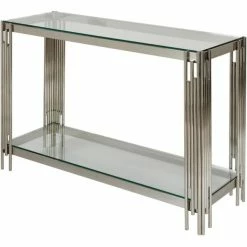 Nouveau ⭐ Console Gris - Plateau Verre Pieds Métal 120 X 43 Cm ????