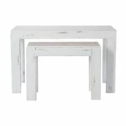 Sortie ⭐ Console Héritage L118 X P39 X H75cm/L79 X P29 X H60cm - Blanc Patiné - Par 2 ❤️