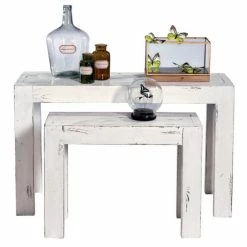 Sortie ⭐ Console Héritage L118 X P39 X H75cm/L79 X P29 X H60cm - Blanc Patiné - Par 2 ❤️ -Buffets Shop console heritage l118 x p39 x h75cm l79 x p29 x h60cm blanc patine par 2 03