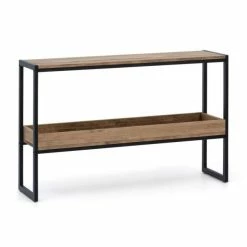 Sortie ???? Console Icub Double Plateau Industriel 32x100x75cm Noir - Pin Vieilli ????