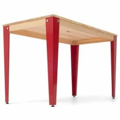 Nouveau ❤️ Console Lunds 39x110x75cm Métal Rouge-plateau Bois Finition Naturel. ✨ -Buffets Shop console lunds 39x110x75cm metal rouge plateau bois finition naturel 04