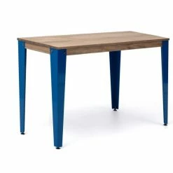 Bon marché ???? Console Lunds Bleu-vieilli, Plateau Bois Massif, Style Industriel 39x110x75cm ????