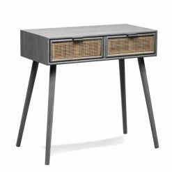 Meilleure affaire ???? Console Table Scandinave En Bois Avec 2 Tiroirs Gris 80x42x79 Cm ????