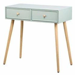 Vente flash ???? Console Table Scandinave En Bois Avec 2 Tiroirs Vert 80 X 42 X 79 Cm ✔️