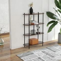 Grosses soldes ???? Etagère Scandinave Marron 4 Niv, Struct. Métal Noir, Plateaux Bois 80x30x118cm ???? -Buffets Shop etagere scandinave marron 4 niv struct metal noir plateaux bois 80x30x118cm 04