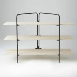 Promo ???? Etagere Symira Structure Noire 3 Tablettes Bois L170 X H 120 Cm ✔️