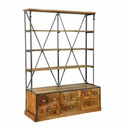 Meilleure affaire ???? Mercerie Bois Ciré 9 Tiroirs Indus + 4 étagères L142 X P46 X H188 ????