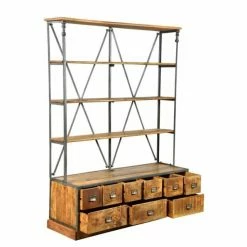 Meilleure affaire ???? Mercerie Bois Ciré 9 Tiroirs Indus + 4 étagères L142 X P46 X H188 ???? -Buffets Shop mercerie bois cire 9 tiroirs indus 4 etageres l142 x p46 x h188 03