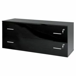 Coupon 👍 Meuble 2 Tiroirs + Serrures Noir Laqué 120x42x51cm 🔔