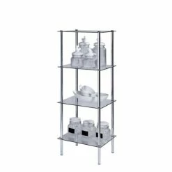 Tout neuf ???? Présentoir L39xP29xH107,5cm - 4 Tablettes Verre - Chromé ???? -Buffets Shop presentoir l39xp29xh107 5cm 4 tablettes verre chrome 31