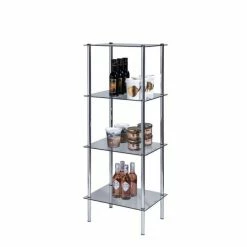 Tout neuf ???? Présentoir L39xP29xH107,5cm - 4 Tablettes Verre - Chromé ???? -Buffets Shop presentoir l39xp29xh107 5cm 4 tablettes verre chrome 32