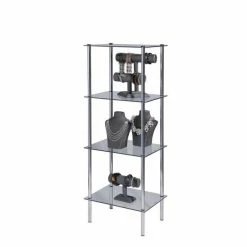 Tout neuf ???? Présentoir L39xP29xH107,5cm - 4 Tablettes Verre - Chromé ???? -Buffets Shop presentoir l39xp29xh107 5cm 4 tablettes verre chrome 33