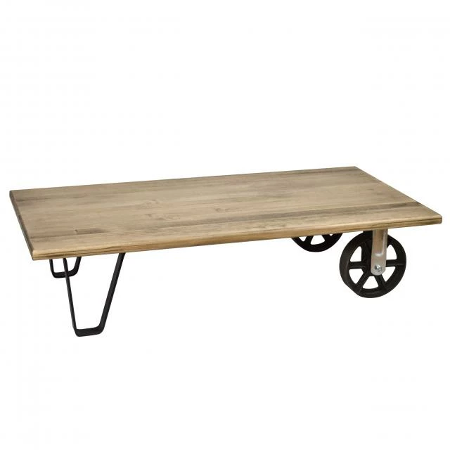 Tout neuf ???? Table Basse Avec 2 Roues En Fonte Style Industriel Vintage – 120 X 60 X 27 Cm ???? 2 Tout neuf ???? Table Basse Avec 2 Roues En Fonte Style Industriel Vintage – 120 X 60 X 27 Cm ???? – Image 2