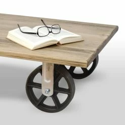Tout neuf ???? Table Basse Avec 2 Roues En Fonte Style Industriel Vintage – 120 X 60 X 27 Cm ???? 6 Tout neuf ???? Table Basse Avec 2 Roues En Fonte Style Industriel Vintage – 120 X 60 X 27 Cm ???? -Buffets Shop table basse avec 2 roues en fonte style industriel vintage 120 x 60 x 27 cm 3