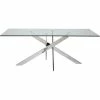 Nouveau ???? Table De Repas Argent - Plateau Verre Pieds Métal 200 X 100 Cm ????