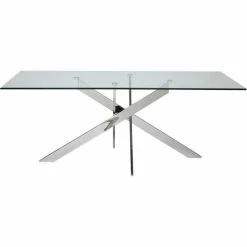 Nouveau ???? Table De Repas Argent - Plateau Verre Pieds Métal 200 X 100 Cm ????
