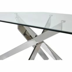 Nouveau ???? Table De Repas Argent - Plateau Verre Pieds Métal 200 X 100 Cm ???? -Buffets Shop table de repas argent plateau verre pieds metal 200 x 100 cm 03