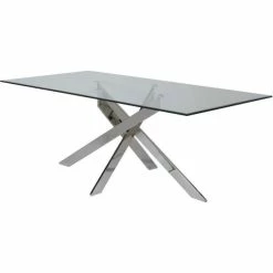 Nouveau ???? Table De Repas Argent - Plateau Verre Pieds Métal 200 X 100 Cm ???? -Buffets Shop table de repas argent plateau verre pieds metal 200 x 100 cm 04