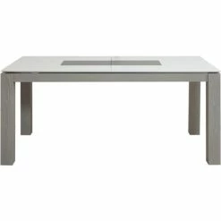 Meilleure affaire ???? Table De Repas Extensible Gris Et Blanc -plateau Verre Pieds En Bois 180 X 90 Cm ????