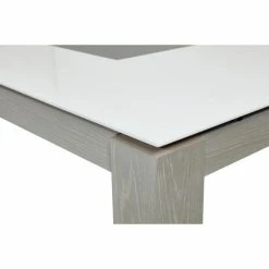 Meilleure affaire ???? Table De Repas Extensible Gris Et Blanc -plateau Verre Pieds En Bois 180 X 90 Cm ???? -Buffets Shop table de repas extensible gris et blanc plateau verre pieds en bois 180 x 90 cm 03