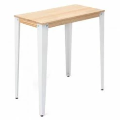 De gros ???? Table Haute Mange Debout Lunds 39x110x110cm Métal Blanc-plateau Bois Naturel. ????