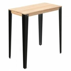 Le moins cher ⭐ Table Haute Mange Debout Lunds 39x110x110cm Métal Noir-plateau Bois Naturel. ????