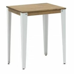 Grosses soldes ???? Table Haute Mange Debout Lunds 59x59x110cm Métal Blanc-plateau Bois Vieilli. ????