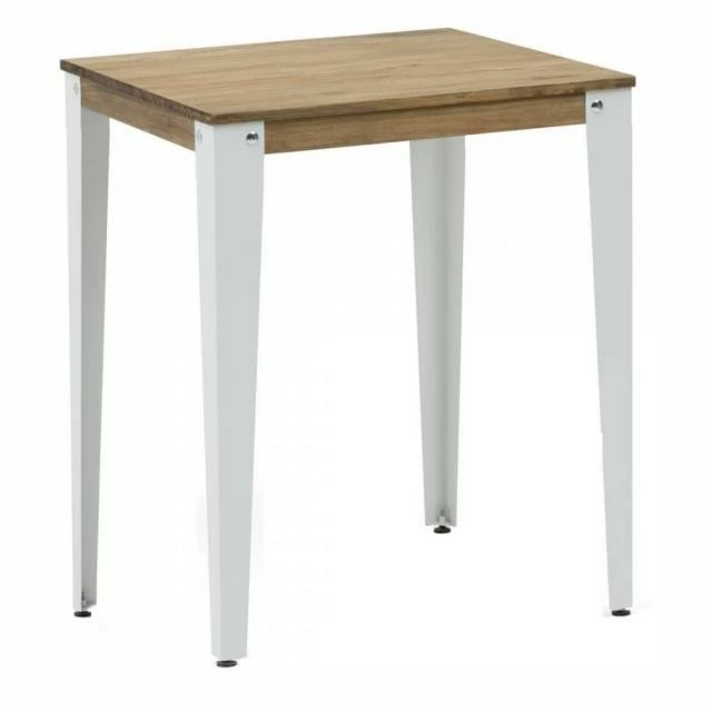 De gros ✨ Table Mange Debout Lunds 80X80x110cm Blanc-plateau Bois Finition Vieilli. ⌛ 1 De gros ✨ Table Mange Debout Lunds 80X80x110cm Blanc-plateau Bois Finition Vieilli. ⌛