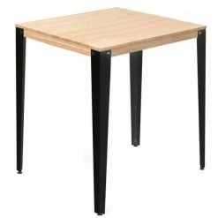 Meilleur prix ❤️ Table Mange Debout Lunds 80X80x110cm Noir-plateau Bois Finition Naturel. ????