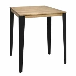 Sortie ???? Table Mange Debout Lunds 80X80x110cm Noir-plateau Bois Finition Vieilli. ????