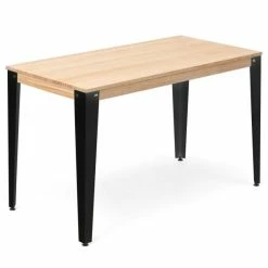 De gros ???? Table Salle à Manger Lunds 60x120x75cm Noir-plateau En Bois Finition Naturel. ✔️