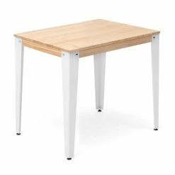 Budget ???? Table Salle à Manger Lunds 80x80x75cm Blanc-plateau Bois Finition Naturel. ????