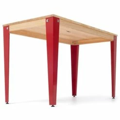 Vente flash ???? Table Salle à Manger Lunds 90x180x75cm Métal Rouge-plateau Bois Finition Naturel ???? -Buffets Shop table salle a manger lunds 90x180x75cm metal rouge plateau bois finition naturel 04
