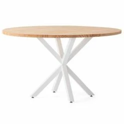 Meilleure affaire ???? Table Salle à Manger Ronde Pied étoile Scandinave 100cm Blanc-bois Naturel ????