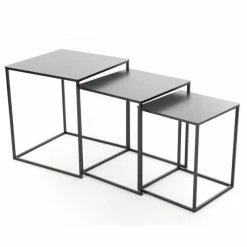 Vente flash ???? Tables Gigognes Métal Noir 36x36x45+43x43x50+50x50x55cm - Par 3 ⌛